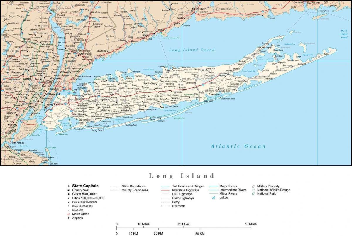 Mapa de estradas de Long Island